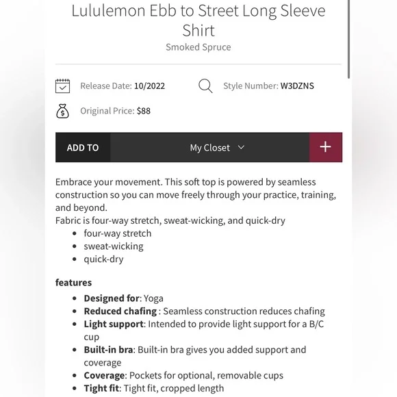 Lululemon Ebb To Street Ribbed Longsleeve Shit in Smoked Spruce Green Size 10 - Picture 3 of 7